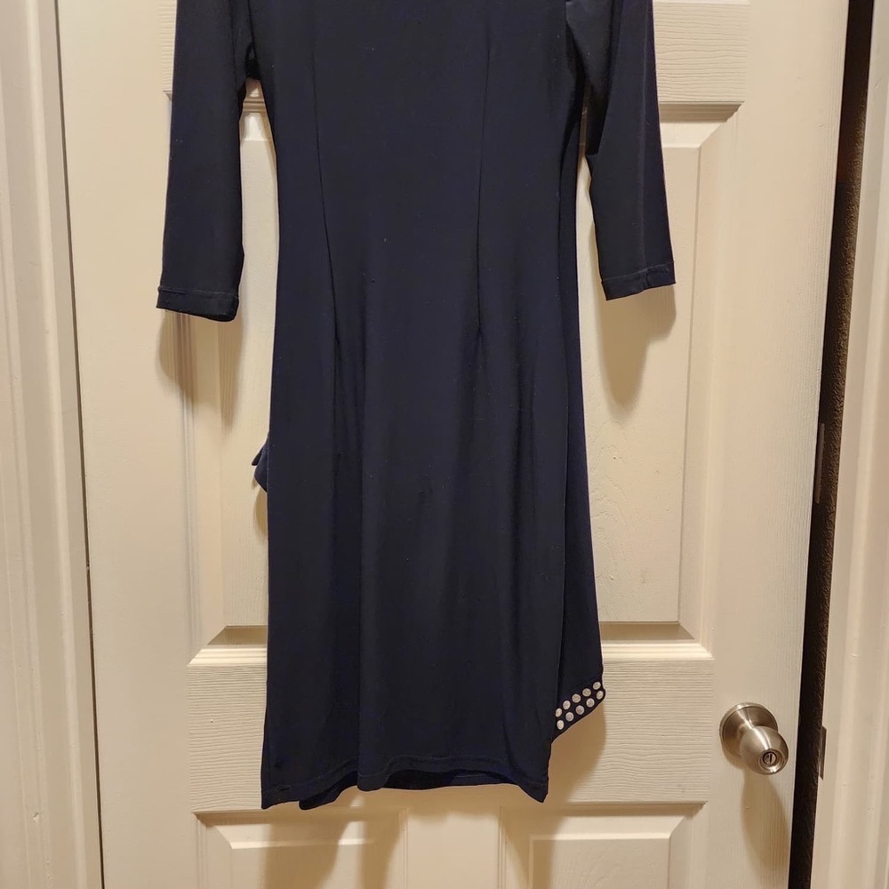 Joseph Ribkoff Navy Blue Dress Silver Stud Trim Detail Style 171024 Size 8 - Picture 6 of 7